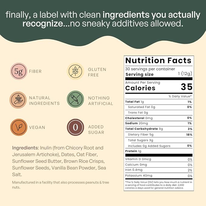 Fiber Bites - 5g Daily Fiber Supplement - Supports Regularity, Digestion and Gut Health - All Natural Ingredients, Vanilla Bean Flavor, 30 Servings