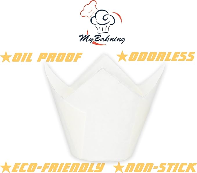 MyBakning Jumbo Extra Large size White Tulip Baking Cups 2-1/4"(Base diameter) x 3-3/4"(Wall height) Greaseproof paper baking cupcake Muffin liners, Case of 130 pcs