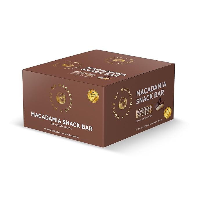House of Macadamias, Macadamia Snack Bars, Chocolate, 12 x 1.41oz - Keto, Vegan, Paleo, Gluten-Free, Sugar-Free, Dairy-Free, Healthy Snack Option