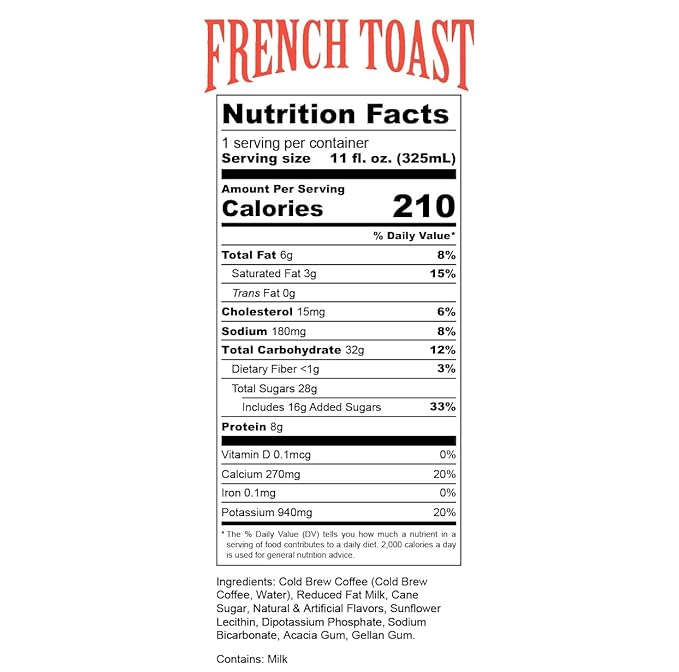 Bones Coffee Company French Toast Latte Sweet and Buttery Flavored Coffee, Medium Roast Ready To Drink Iced Coffee in Can, 11 Fl Oz Can (12 Pack)