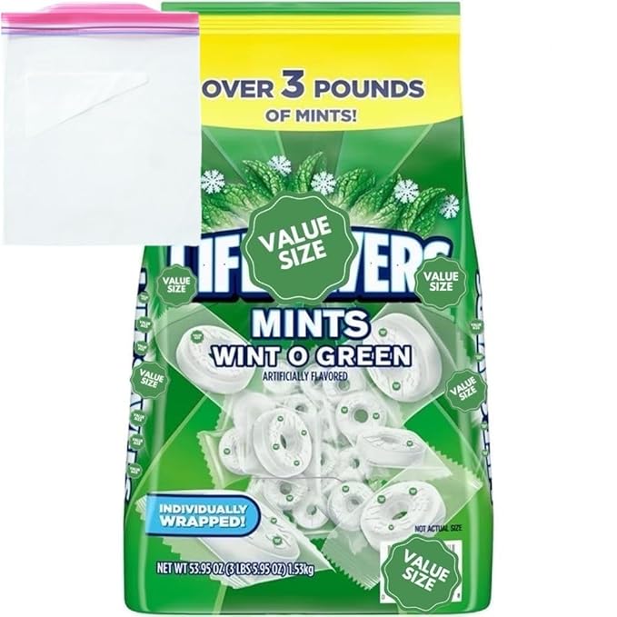 LifeSave Wint O Green Individually Wrapped Mints, 3.5 lbs Bag w/A Storage Bag