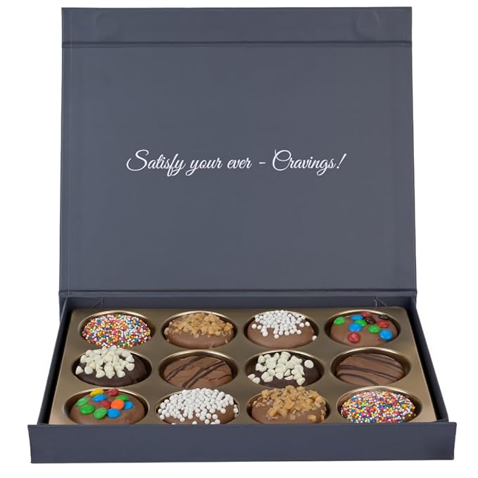 CRAVINGS BY ZOE Valentines Day and Birthday Chocolate Covered Cookies Gift Basket | 12 Count | Kosher Milk & Dark Belgian Chocolate Gourmet Food Gift Box | Thank You, Candy Gifting Men Women Him Her Mom