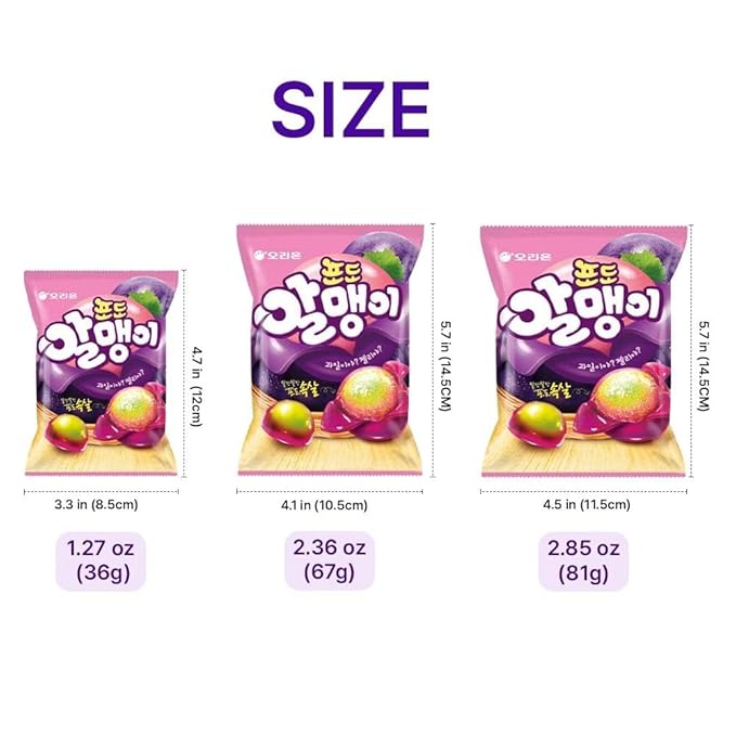 Korean Fruit Jelly Candy – Assorted Chewy Gummy Snacks – 5 Fruity Flavors (Grape, Plum, Lychee, Kiwi, Mango) – Individually Wrapped – Perfect for Kids & Adults – 알맹이젤리 (5 Flavor Mix–2.86oz(81g) × 5pack)