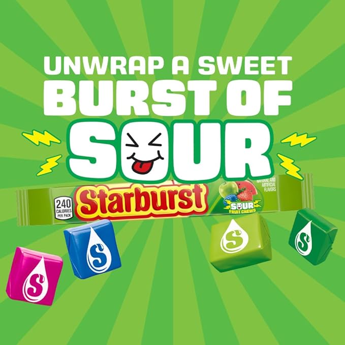 STARBURST Sour Chewy Candy Individually Wrapped Tart Fruit Chew, Share Size, 2.07 Oz Pack, 24 Count