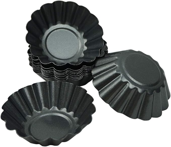 Proshopping 12 Pack Egg Tart Pan, Non-stick Carbon Steel Tartlet Tins, Mini Pie Mould, Muffin Cupcake Pudding Baking Cup Maker - for Pies, Chinese Egg Tart, Cakes (Big Size 3"x 0.9")