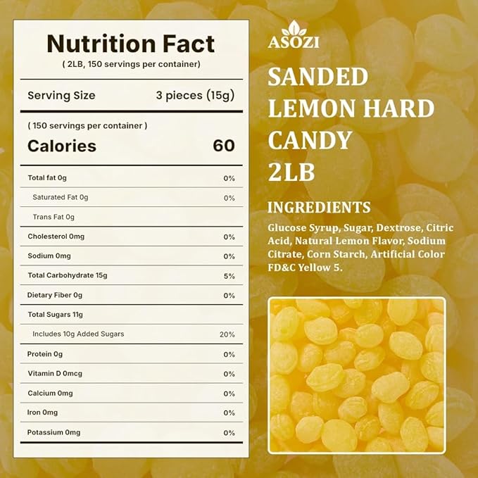 Sanded Lemon Drops Hard Candy 2lb - Sweet Tarts & Old Fashioned Candy - Long-Lasting Lemony Goodness - Lemon Candy for Any Occasion - Old Fashioned Drops for Sore Throat Relief.