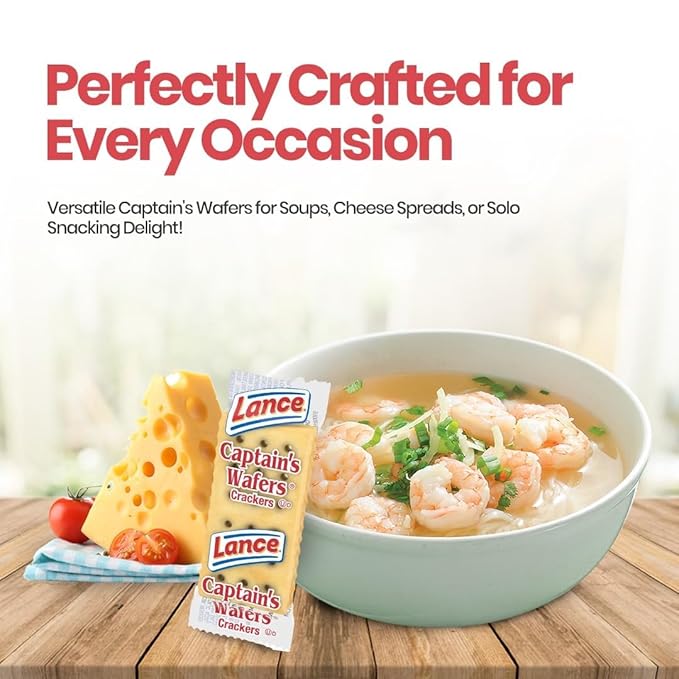 Crackers, Captain Wafers Original Flavor, Two Crackers per Pouch, 0.23 oz Each, Cheese and Soup Cracker, Original Flavor, Options: (175 Pack)