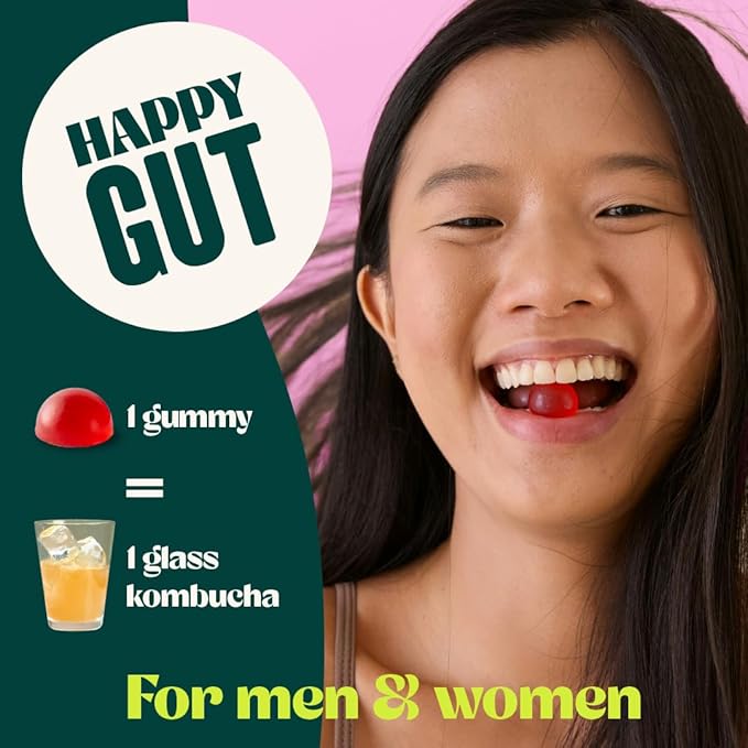 BoochBod - Probiotic Kombucha Gummy - Prebiotics, Probiotics, Postbiotics, Fiber Supplement, Slippery Elm, Dandelion Root, MCT Oil, for Bloating, Gut Health - Probiotics for Women and Men