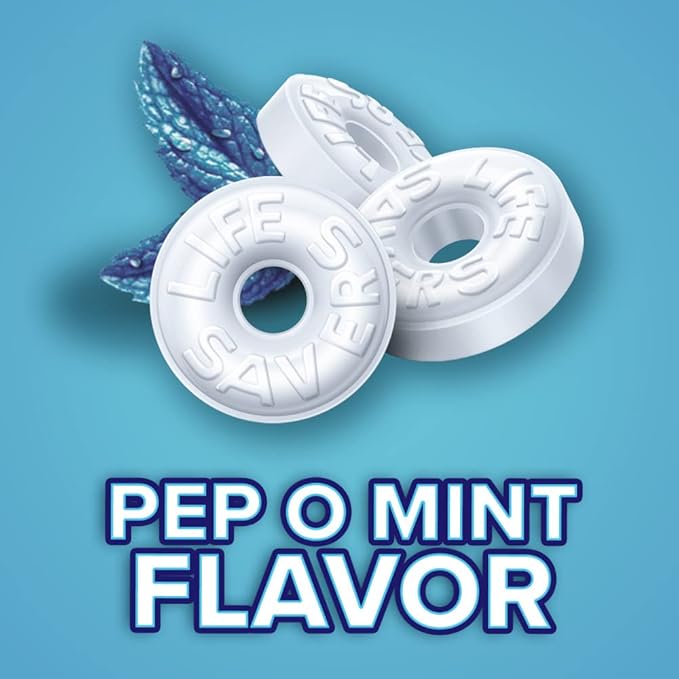 LIFE SAVERS Pep-O-Mint Hard Candy Single Size Rolls, Mints, Bulk Peppermints, Hard Candies, .84 Ounce, 20-Count Box