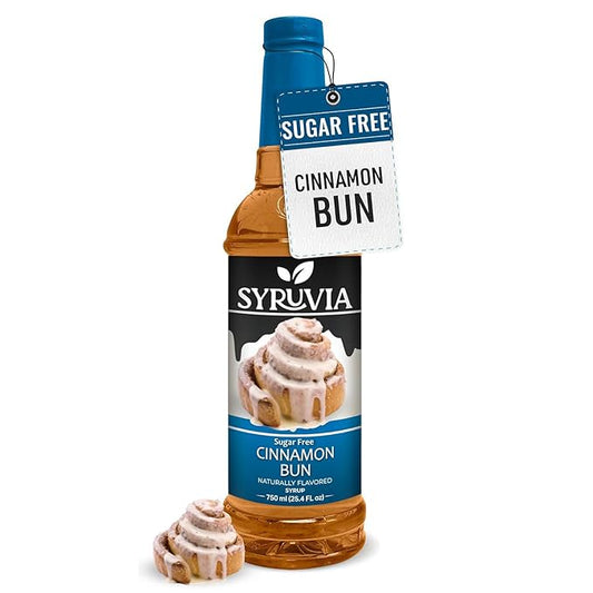 Syruvia Sugar Free Coffee Syrup, Cinnamon Bun Flavored Syrup for Drinks, Lattes, and Desserts – 25.4 fl oz