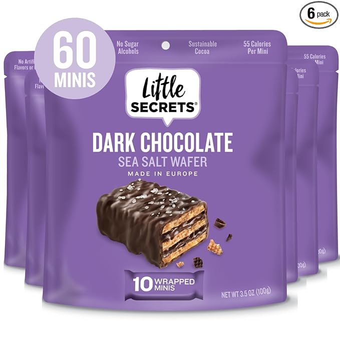 Little Secrets Dark Chocolate Crispy Wafers | 60 Minis | Made in Europe | Nothing Artificial & No Sugar Alcohols | Sustainable Cocoa | 3.5 Ounce, Pack of 6