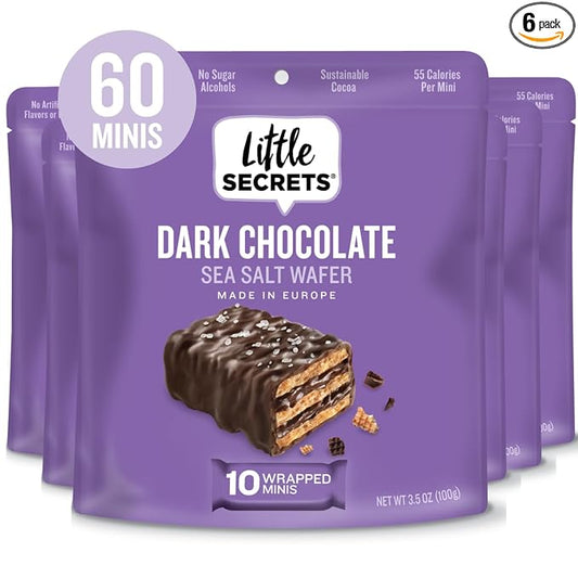 Little Secrets Dark Chocolate Crispy Wafers | 60 Minis | Made in Europe | Nothing Artificial & No Sugar Alcohols | Sustainable Cocoa | 3.5 Ounce, Pack of 6