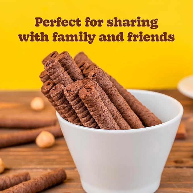 Bauducco Wafer Rolls, Chocolate Hazelnut, 14.1 oz (Pack of 1) - Crispy Cream-Filled Cookies - Gourmet Rolled Wafer Sticks - Premium Dessert Treat - Perfect for Coffee, Parties & Gift Baskets - Family Sharing Snack