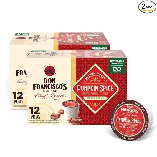 Don Francisco's Pumpkin Spice Flavored Coffee Pods, 24 Count, Medium Roast, Compatible with Keurig Brewers