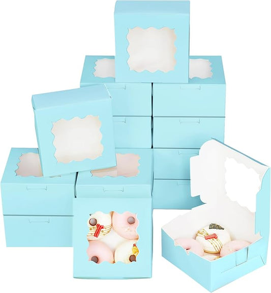 Bakepacker Light Blue 30-Packs Bakery Boxes with Window 6x6x3 inches Thick & Sturdy Macaroon Pastry Boxes Cookie Boxes for Bakerys