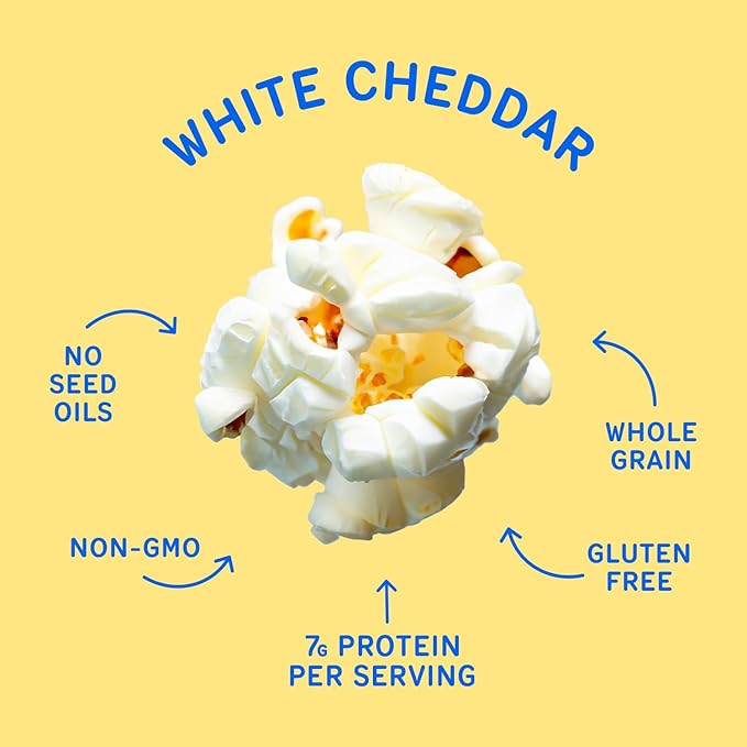 Khloud Protein Popcorn - White Cheddar - 7g Protein Snacks for Adults & Kids - Flavored Popcorn Made with Real Ingredients & Milk Protein Isolate - Non-GMO, Gluten-Free, Kosher - 4oz, 12pk