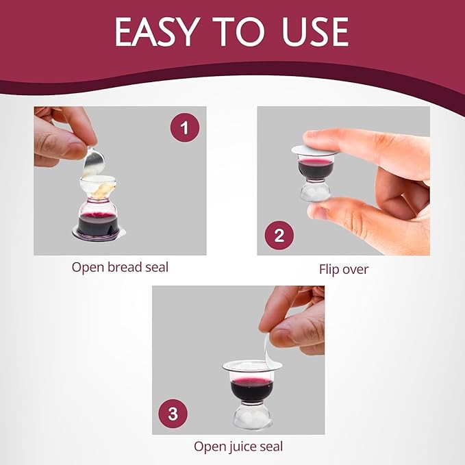 TrueVine Chalice Communion Cups and Wafer Set - Prefilled Cups w/Fresh Unleavened Bread & Grape Juice - Carefully Packaged & Easy to Open Elements for your Church Services, Fits in Trays (1600 Count)