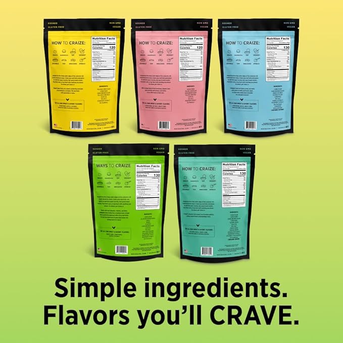 Craize Variety Pack | Sweet Corn x2, Coconut, Guava, Everything, Jalapeno Lime Crisps | Gluten Free, Vegan, Toasted Corn Crackers | 6 pack, 4 oz each