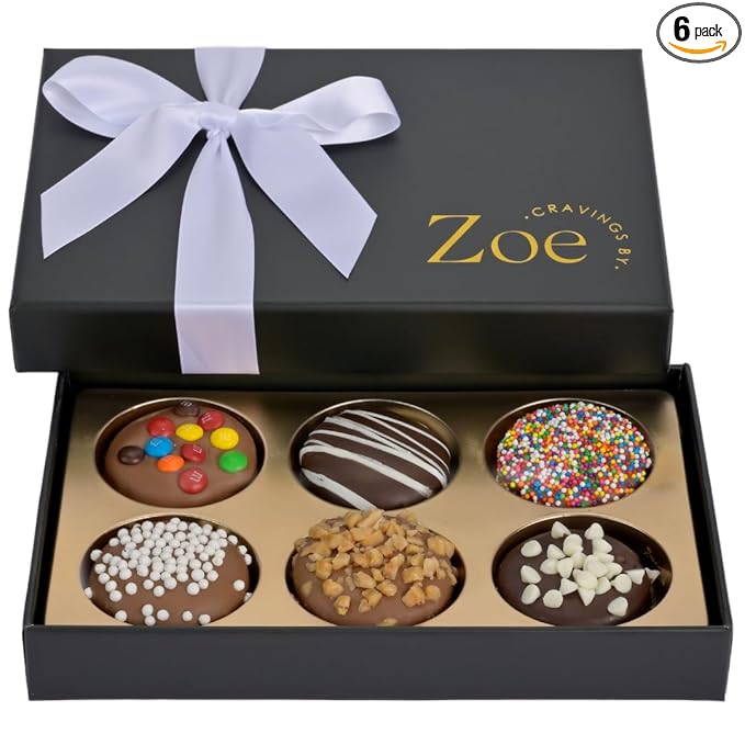 CRAVINGS BY ZOE Valenties Day and Birthday Chocolate Covered Cookies Gift Basket | 6 Count | Kosher Milk & Dark Belgian Chocolate Gourmet Food Gift Box | Thank You, Candy Gifting Men Women Him Her Mom