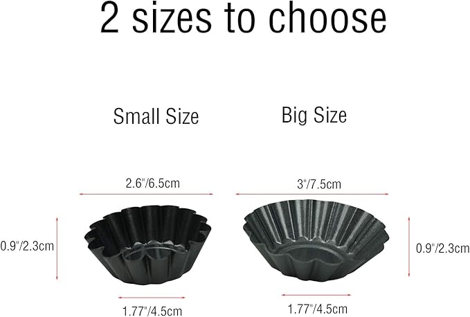 Proshopping 12 Pack Mini Tart Pan, Non-stick Carbon Steel Tart Molds, Pie Mould, Muffin Cupcake Pudding Maker - for Pies, Chinese Tart, Cakes (Size 2.6"x0.9")