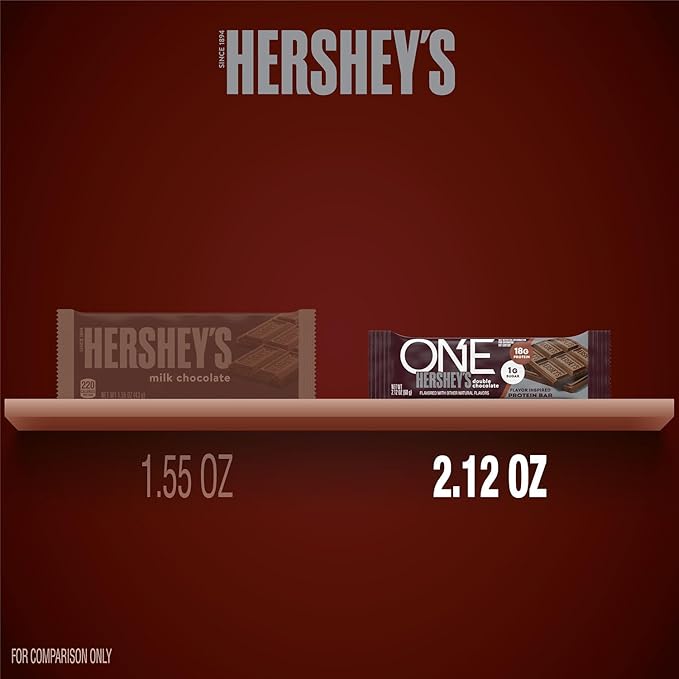ONE Protein Bars, NEW Hershey's Double Chocolate, Gluten Free with 18g Protein and 3g Sugar, Pantry Staples 2.12 oz (12 Pack)