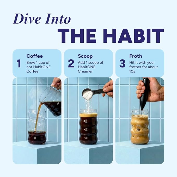 HABIT ONE Collagen Protein Creamer for Coffee with Probiotics, Creatine & MCT Oil - Dairy Free Coconut Topper for Mushroom Coffee - Made in USA - 30 Servings