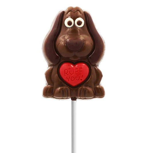Valentine's Hush Puppy Big Chocolate Lollipop Holiday Treats, Milk Chocolate Pop Party Bag Fillers, Individually Wrapped, Kosher Certified, 3oz Chocolate Sucker