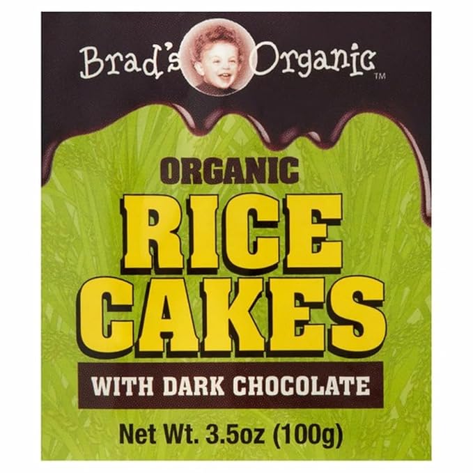 Brads Organic Chocolate Covered Rice Cakes, USDA Organic, Nut Free, Cholesterol Free, Low Sodium, No Salt, 3.5 oz, Pack of 6 (Pack of 6, Dark Chocolate)