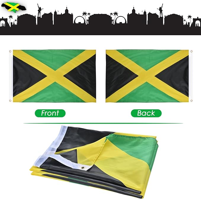 AhfuLife 2 Pcs Jamaica Flag Jamaican Flag 3x5 Ft, Large Jamaica National Flags for Outside - Double Side with Brass Eyelets for Jamaican Party Decorations, Bar Garden Street Decoration Indoor Outdoor