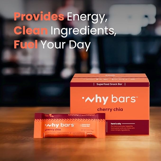 Why Bars, Superfood Protein Bars, 2.04 Ounce Bars - Protein Bar Superfood, Gluten Free, Non GMO, Organic, Vegan, Simple Ingredients (Cherry Chia)