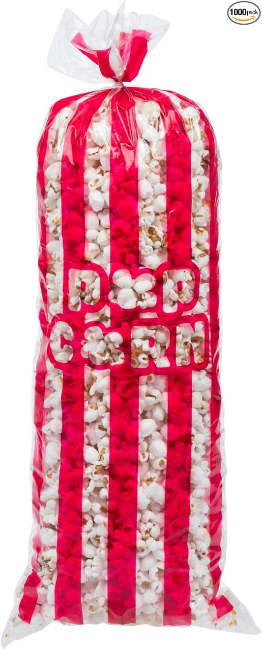 Clear Popcorn Bags with Ties - 3oz, 1,000 Count - Perfect for Concessions, Carnivals, Events, and Parties - Clear Popcorn Bags with Twist Ties for Easy Sealing