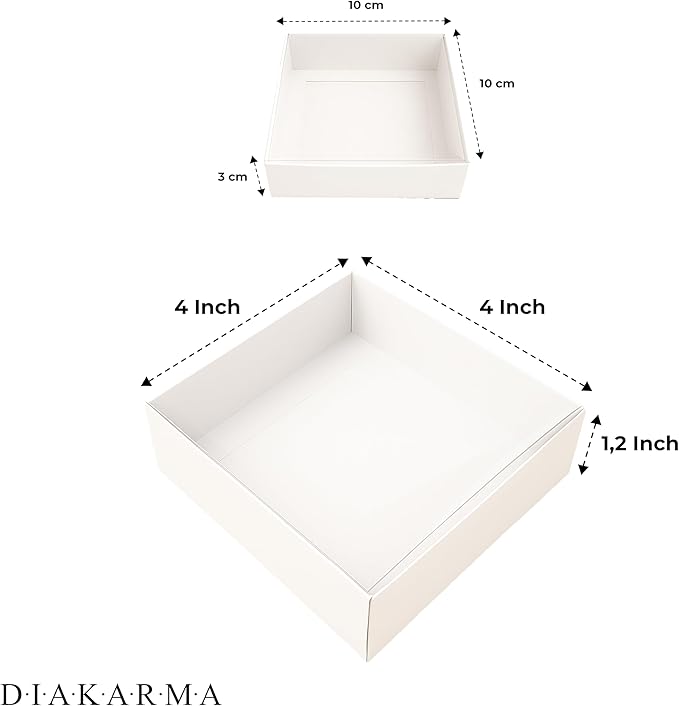 Diakarma Gift Boxes with Clear Cover, Bakery Treat Boxes for Small Cakes, Cookies, Desserts, Donuts, Pastries, Gifts, and Party Favors – Durable & Elegant (10 Pieces White Kraft, 4"x4"x1.2")