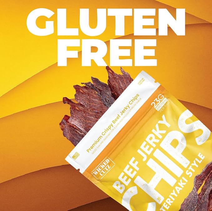 Wicked Cutz Teriyaki Beef Jerky Chips, 14g Protein per Bag, Crispy & Crunchy Beef Jerky Crisps, USA Made Flavored Chips, High Protein Snacks (2 Bags)