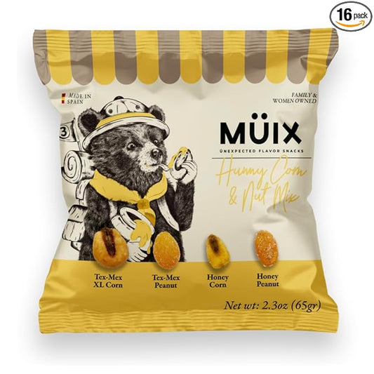 Müix Snacks, Premium Snack Mix: Honey Mix - 2.3 Ounce Bags (Pack of 16 Bags), Healthy Trail Mix, Snack Mix (XL Corn, TexMex Peanut, Honey Corn and Peanut)