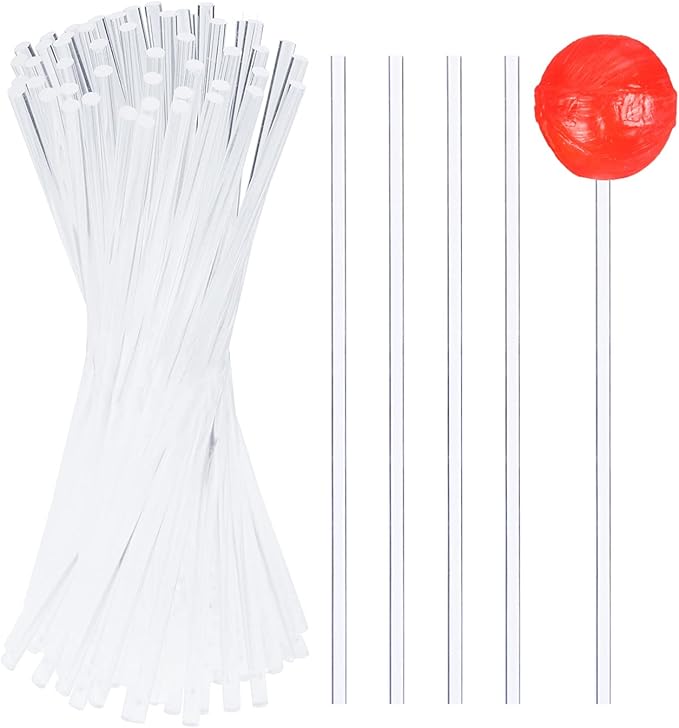 LSYGXYZ 50 Pieces Acrylic Lollipop Sticks, Clear Cake Pops for Candy Dessert Chocolate Handmade DIY, 6 Inch(3mm Diameter)