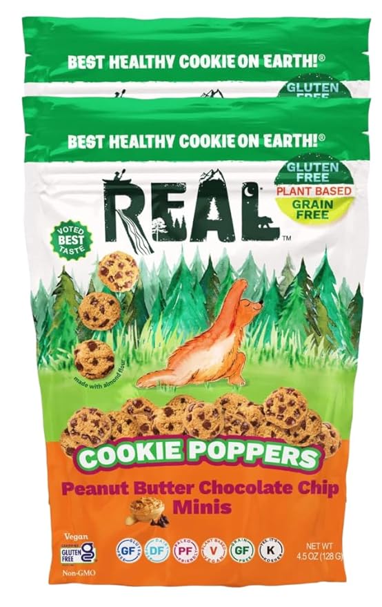 REAL Peanut Butter Chocolate Chip Mini Cookie Poppers – Bite-sized Gluten Free Baked Cookies – Dairy Free, Vegan, Kosher, Paleo – Delicious Mini Peanut Butter Chocolate Chip Cookies (4.5 oz, 2 Pack)