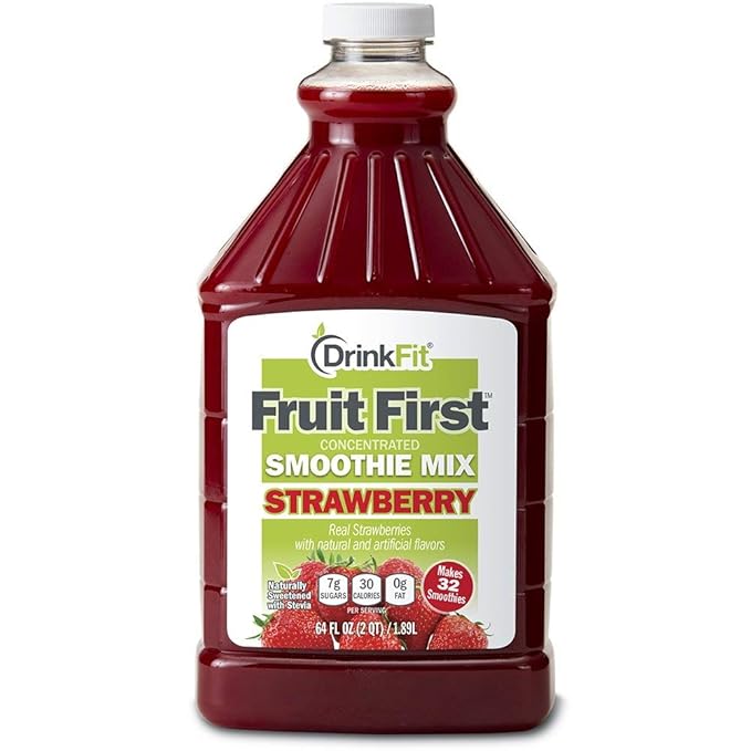 DrinkFit Fruit Smoothie | Real Fruit Puree, Low Sugar, Gluten-Free & Non-GMO, Strawberry Smoothie Mix - Makes 32 Smoothies, 64 Fl Oz (Strawberry)