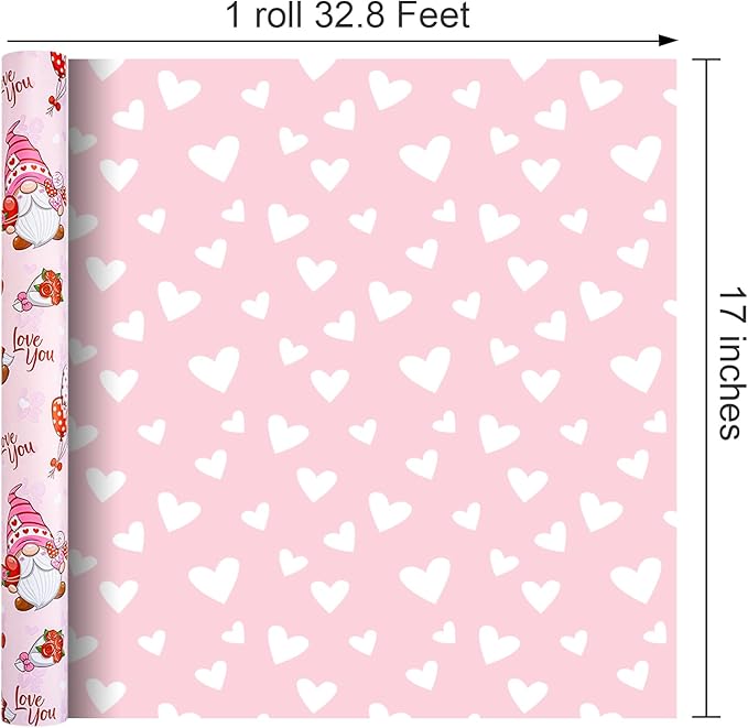 Homeral Pink Valentine's Day Wrapping Paper - Mini Roll - 17 Inch x 33 Feet - Bouquet Goblin and LOVE Balloon & Heart Reversible Gift Wrap for for Wedding, Anniversary, Bridal Shower, Birthday, Party