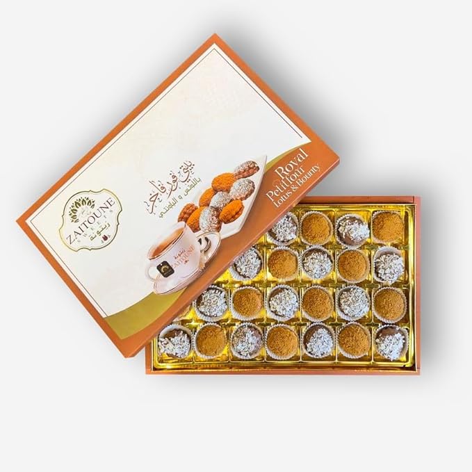 Zaitoune Mixed Chocolate & Lotus Petit Fours – 12 oz | Gourmet Assorted Petit Fours Cakes with Pistachio | Luxury Chocolate-Covered Arabic Sweets in an Elegant Gift Box | Perfect for Sharing & Gifting