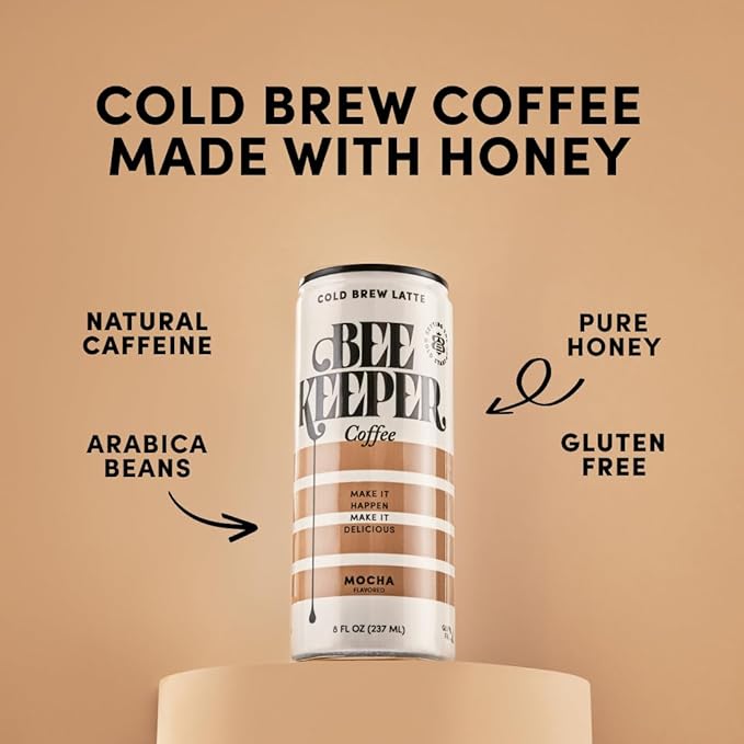 Beekeeper Cold Brew Coffee Drinks with Oregon Honey | 12 Pack Variety Refreshing Iced Coffee - Unsweetened & Strong Arabica Brew, 8 fl oz Ready-to-Drink Can - 180mg Natural Caffeine