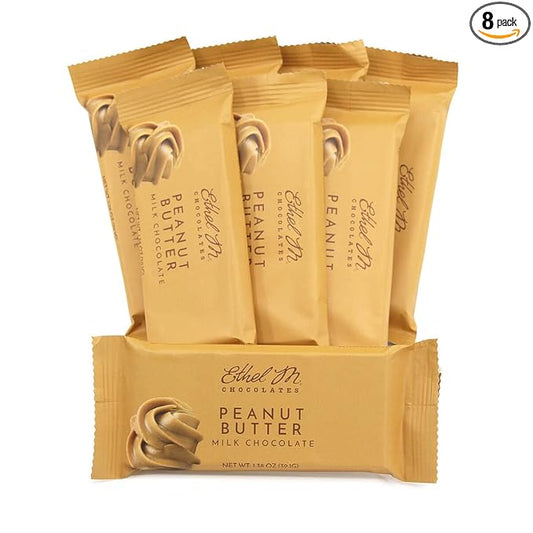 Ethel M Chocolates Premium Milk Chocolate Peanut Butter Filled Bars, Individually Wrapped Chocolate Candy Bars, for Gifting, Holidays & Everyday Indulgence (8 Pieces)