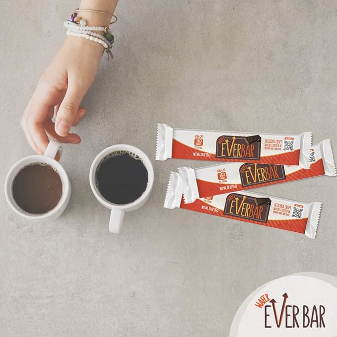 EverBar - Dark'n Crispy Chocolate Bars, 144 Count | Non-GMO, Dark Chocolate Wafer Candy Bar | On the Go | With Coffee or Tea | Healthy Snack | Bite-Size Premium Wafer Chocolate 144 Count