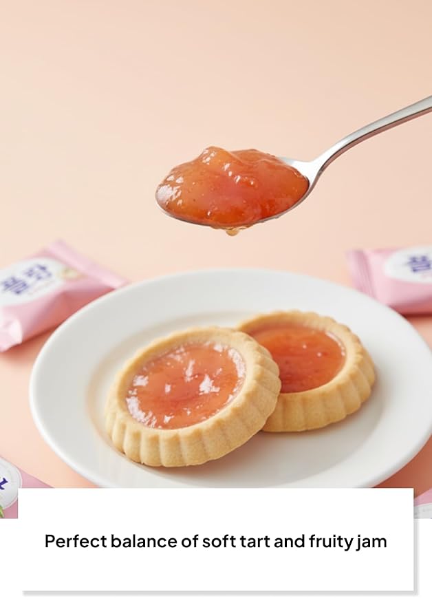 Korean Food CW Flang Flat Peach Dessert Cookies 5.64 oz, Soft Filled Peach Jam Biscuits, Individually Wrapped, 16 Count