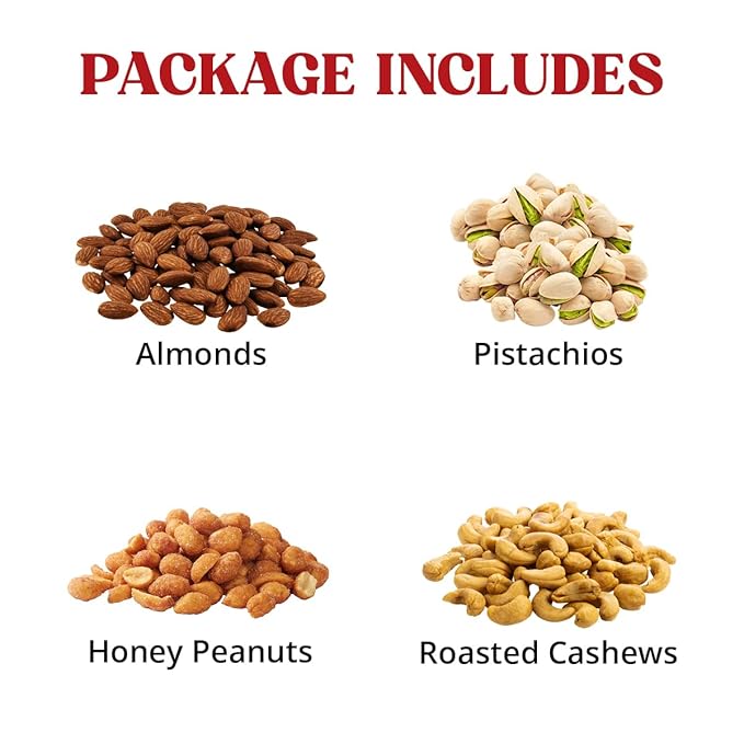 Valentines Day Nuts gift Basket of Cravings Gourmet Nuts Collection, Premium Mixed Nut Gift Box, 4 Sectional Valentines Gift Basket.