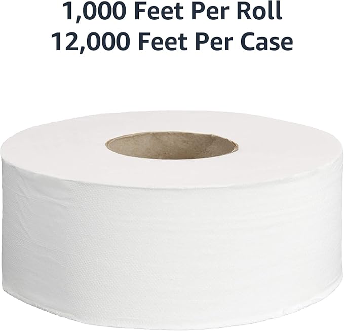 AmazonCommercial 2-Ply White 9' Jumbo Roll Toilet Paper/Bath Tissue (416972)|Bulk for Business |Septic Safe |Compatible with Universal Dispensers|FSC Certified |1000 feet per Roll (12 Rolls)()