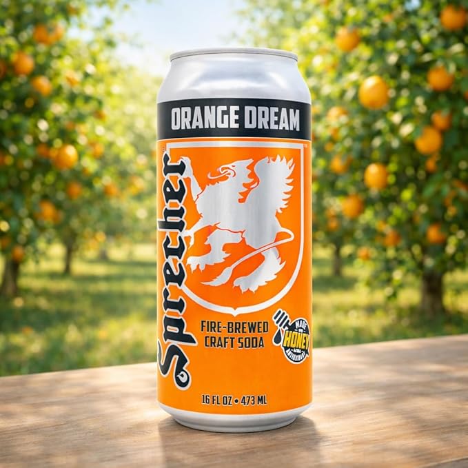 Sprecher Orange Dream 16 fl oz Cans (12 Pack), Fire-Brewed Craft Soda with Real Honey, Gourmet Orange Soda, Caffeine-Free Handcrafted Soft Drink