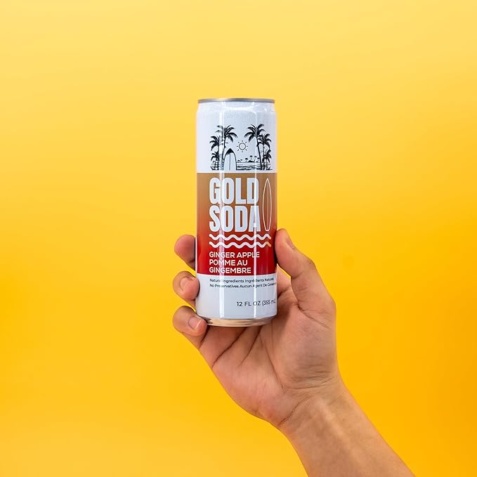 Gold Soda - Natural Ingredients - Organic Cane Sugar - Non-GMO - No Preservatives - Monk Fruit - Sparkling Water - Made with Natural and Organic Flavors,12 Fl Oz (24 Pack) (24 Pack, Ginger Apple)