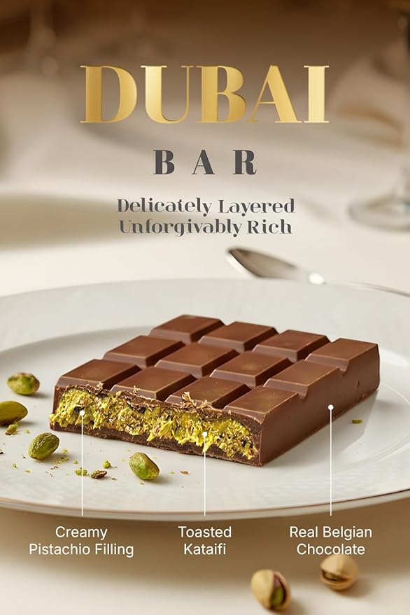 CRAVINGS BY ZOE Gourmet Dubai Chocolate Bar, 1/2lb Real Belgian Milk Chocolate, Creamy Pistachio, and Toasted Kataifi Filling