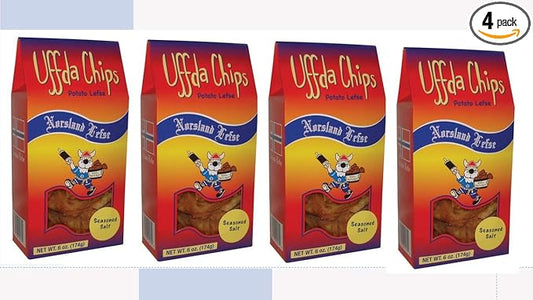 Uffda Chips - Made From Real Lefse By Norsland Lefse - 6 oz - 4 Pack (Seasoned Salt)