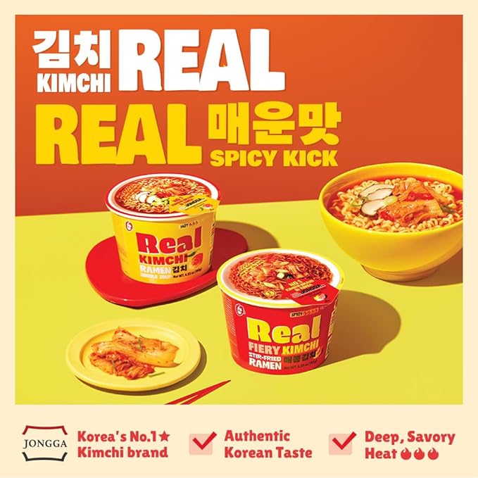 Instant Ramen Cup Noodles [ORIGINAL Kimchi | 6 CUPS/ Pack] – Healthy, Bold & Tangy | Korean Spicy Noodle Soup with Real Fermented Kimchi | No Artificial Additives/ Colors | 0 Trans Fat | Easy to Cook Meal or Snack - O’food